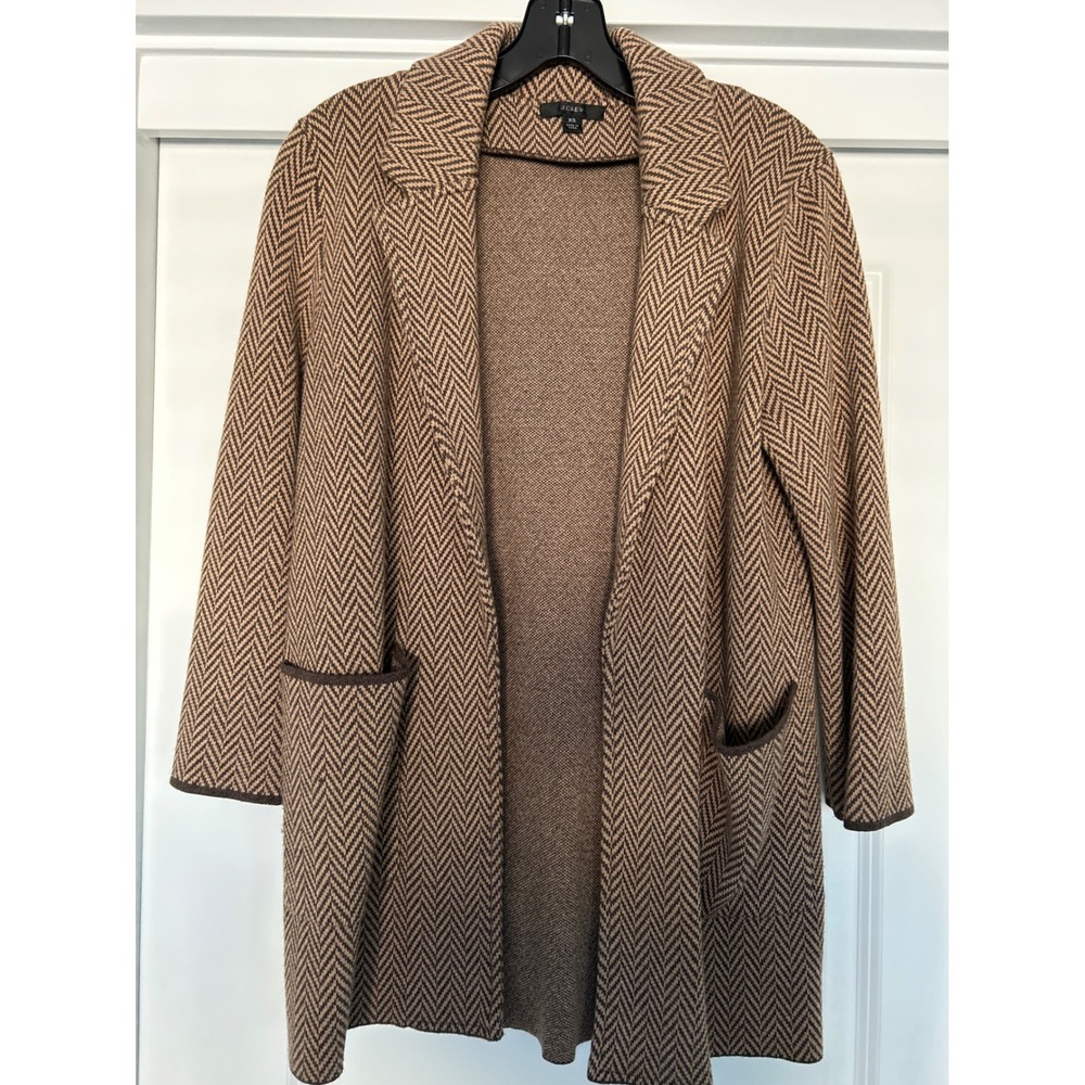 J. Crew Sophie Sweater Blazer XS Brown Chevron Open Front Wool Blend